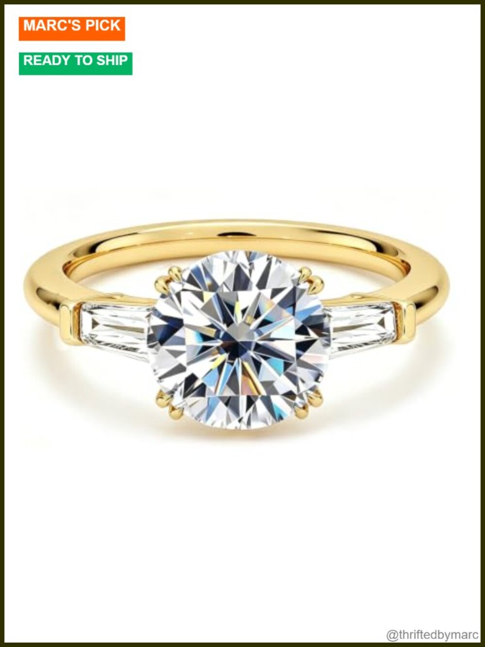 1-3CT Moissanite Engagement Ring Round Cut 925 Silver Gold Plated 3 Stone